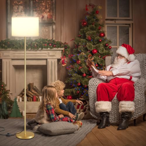 Image of Ambimall 60'' Modern Floor Lamp with Shade, Tall Lamps for Living Room, Bedroom, Office, Dining Room, White Shade with Gold Pole(Without Bulb)