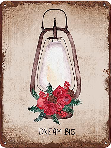 Dream Big - Lámpara de aceite con diseño de farol antiguo, diseño de flores, arte de pared, decoración de pared para dormitorio, sala de estar, oficina, cafetería, club, regalo de inauguración de la