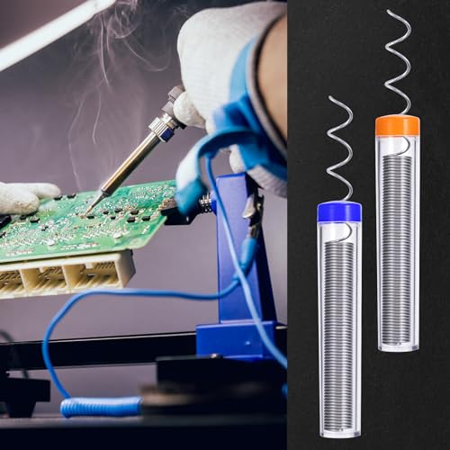Image of Pndeyo 2 Pack 0.8mm Diameter Solder Wire, Portable Electrical Soldering Wire for Motherboard Electrial Appliance Components Repair (Net 12g)- Orange & Blue