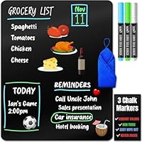 Magnetic Black Dry Erase Board for Fridge - A3 / 43x28 cm - Stain Resistant with 3 Magnetic, Fine Tip Neon Chalk Markers, Erasable Refrigerator Blackboard Kitchen Menu & Grocery List - by Yes4Quality