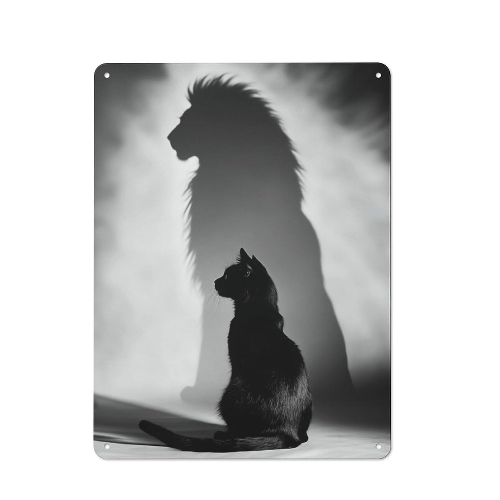 Junmoney Cat With Lion Shadow Metal Wall Sign 40X30cm, Retro Decor For Workshop Wall, For Garage, Workshop And Man Cave Decoration