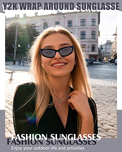 10 Pairs Y2K Wrap Around Sunglasses Multicolor Black Blue Silver Oval Shaped Sport Sunglasses Eyewear for Women Men 10 Colors 5