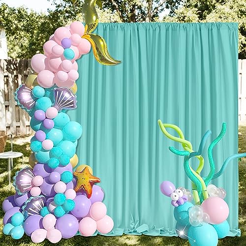 Image of Turquoise Polyester Backdrop Curtains 10ft x 8ft Photography Backdrop Drapes for Birthday Mermaid Party Decorations