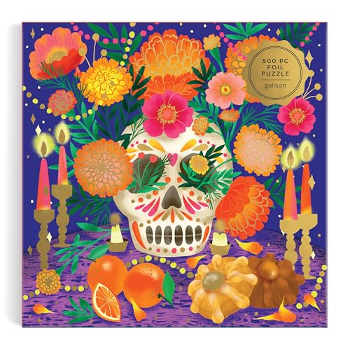 Rompecabezas Galison Ofrenda del Día de Muertos, 500 piezas con acabado metalizado para adultos, ilustrado por Marisol Ortega, tamaño final 20" x 20" miniatura 6