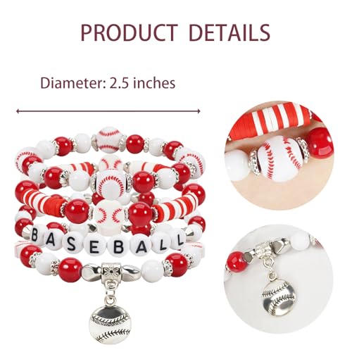 Image of Football Baseball Soccer Beaded Bracelets for Women Stackable Game Day Sports Theme Bracelet