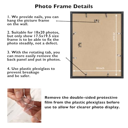 Image of JCJMY 18x20 Picture Frame Black for Poster Photo Picture, Horizontal and Vertical Formats for Wall Hanging, 18 x 20 Wall Gallery Poster Photo Frame for 18 by 20 Photos Posters, Black