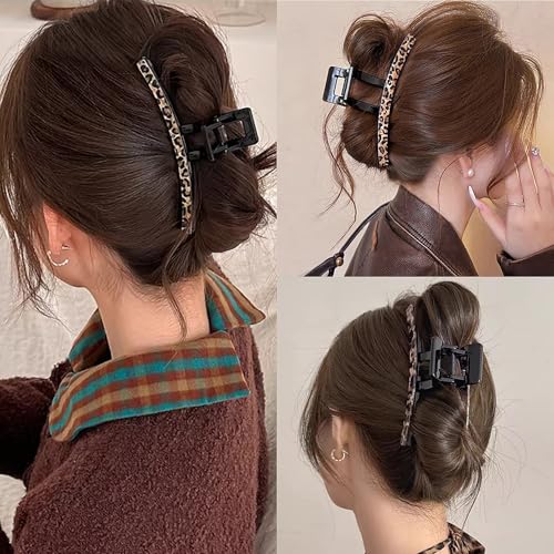 Pinzas acrílicas grandes para cabello con diseño leopardo miniatura 4