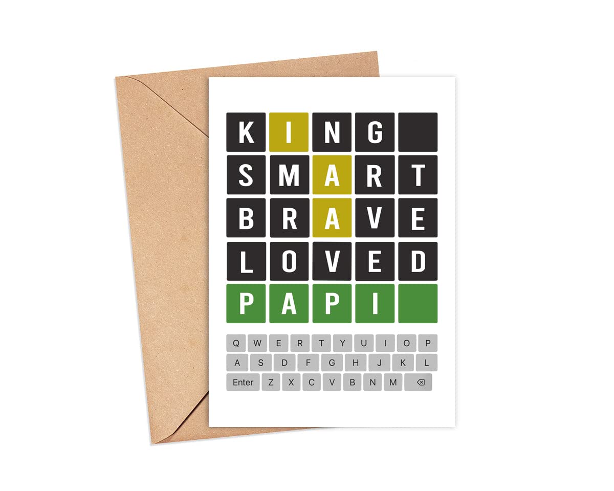 Wordle Papi Card - Fathers Day Wordle Card - Papi Card - Wordle Lover Card - Happy Birthday Wordle - King Smart Brave Loved - Word Game Card For Papi - Anniversary- Birthday Gift - Greeting Card