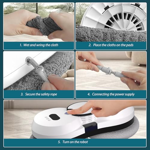 Fensterreinigungsroboter, 5600 Pa Saugkraft, automatischer Fensterreiniger, Sicherheitssystem, intelligente Navigation, Fernbedienung, für alle glatten Oberflächen, mit 10 Tüchern (A) – Bild 6