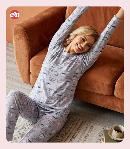 Image of ENJOYNIGHT Womens Pajama Set Cotton Pjs Long Sleeve Sleepwear with Pockets | Two Piece Crew Neck Sleep Set, Elastic Waist Long Pant, Lightweight Loungewear