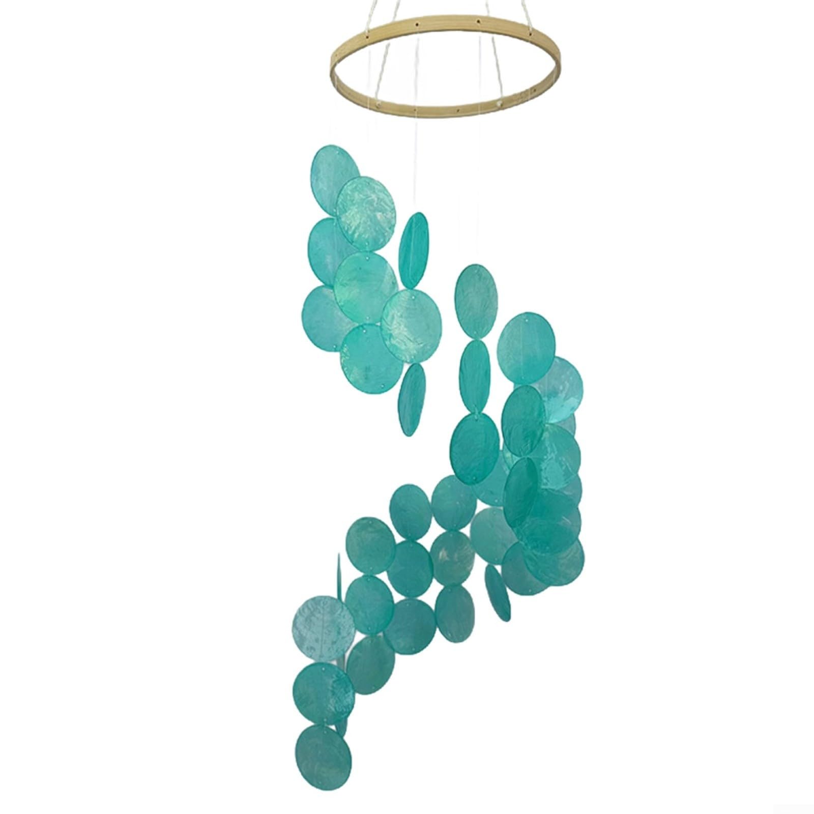 CWOQOCW Natural Shell Wind Chimes 77cm Dreamcatcher Hanging Ornament for Bedroom Garden Patio Porch Home Decor Vibrant Colors Relaxing Tranquil (Cyan-blue)