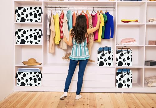 Image of Kid Storage Basket Gift Shelf Basket Toy Storage Bin, Nursery Basket Organizer Box for Children Room Deco With Handles (Cow pattern)