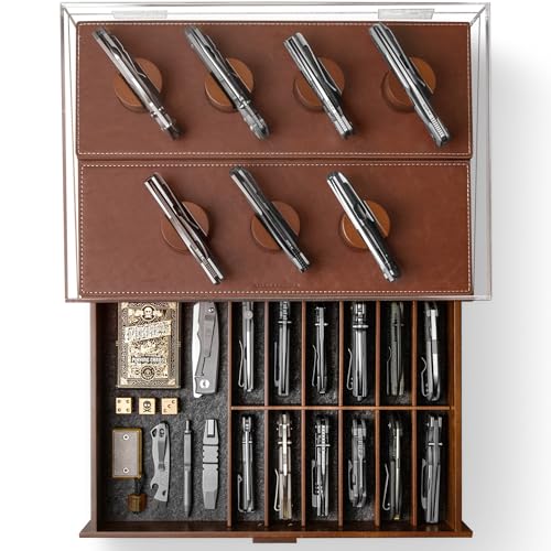 Holme & Hadfield Premium Knife Display Case for up to 30 Knives – Large Handcrafted Wooden Pocket Knife Organizer for Collections for EDC Collectors – Luxury Built to Last