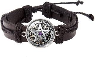 Pentagram Pentacle Bracelet Pagan Occult Wiccan Wicca Leather Witchcraft Goth Halloween Game of Thrones Horror Emo Rock Earth Spooky Costume Sabrina (GRNPNBR2)