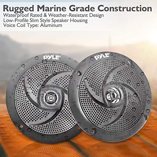 Image of Pyle PLMRS5B 5.25 Inch 180 Watt Waterproof Weather Resistant Outdoor Rated Low Profile Slim Style Marine Speakers, Black (4 Speakers)
