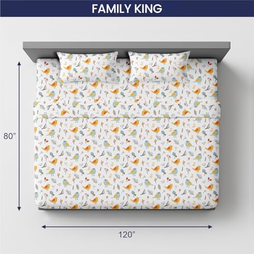 Image of SGI 120 inchx80 inch 4 Pc Family King Sheet Set 600 TC 18 inch Deep, Spring Bird