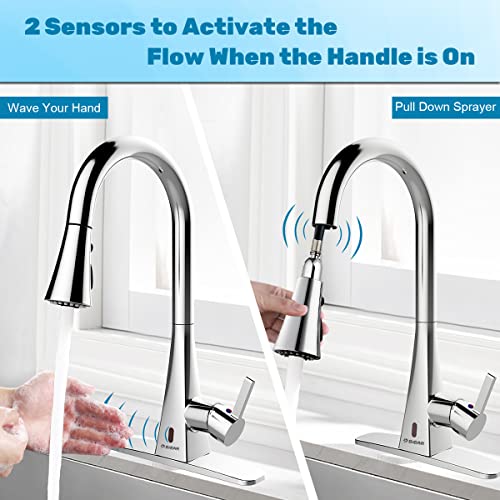 Touchless Kitchen Faucet, 2 Motion Sensor Kitchen Sink Faucets With Pull Down 3 Functions Sprayer American Single Handle Flow Faucet 1 Or 3 Holes Mount Stainless Steel Water Faucet Polished Chrome #TOP2