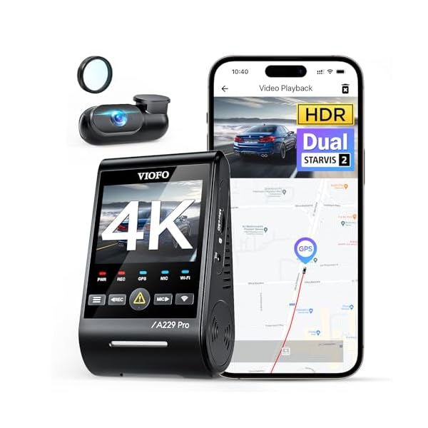 VIOFO A229 Pro 4K HDR Dash Cam, Dual STARVIS 2 IMX678 IMX675, 4K+2K Front and Rear Car Camera, 2 Channel with HDR, Voice Control, 5GHz WiFi GPS, Night Vision 2.0, 24H Parking Mode, Support 512GB Max