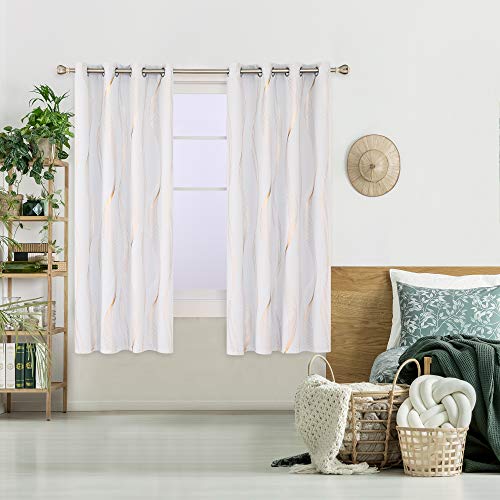 Deconovo Blackout Eyelet Curtains Thermal Insulated Gold Wave Line Foil Printed Curtains for Bedroom 46x72 Inch Silver Grey 2 Panels - Image 2