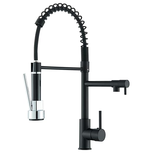 Saeuwtowy Grifo de Cocina Extraíble Negro, con caño 360° giratorio, 2 Funciones Con Ducha Grifos de Fregadero de Acero Inoxidable con Mezclador para Agua Fría Y Caliente