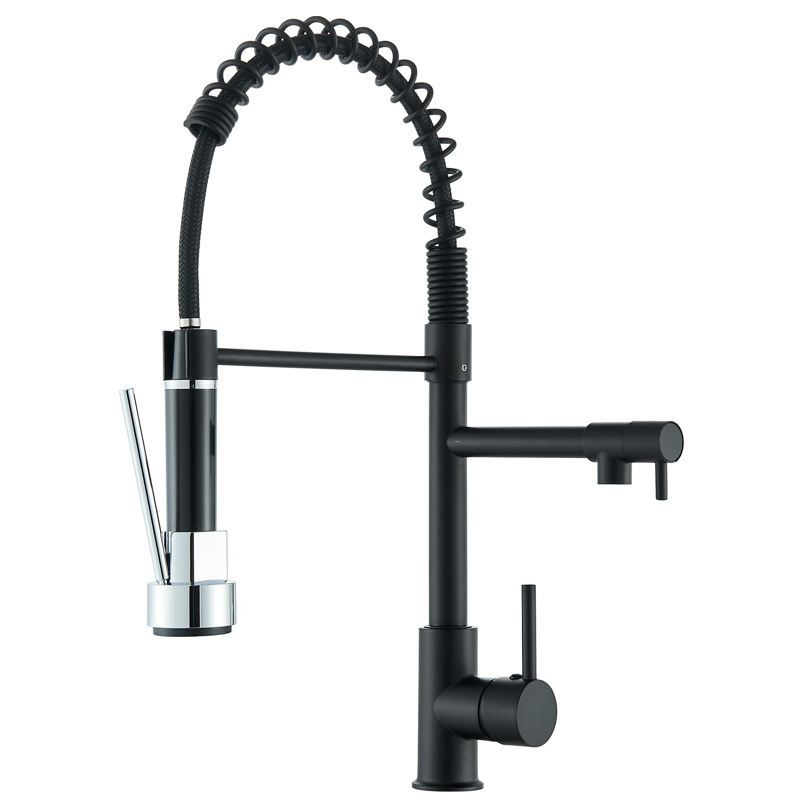 Robinet de Cuisine Noir Mitigeur Deux Jets Douchette Flexible Pivotante Rétractable Bec Haut Arc Élevé Rotatif 360°