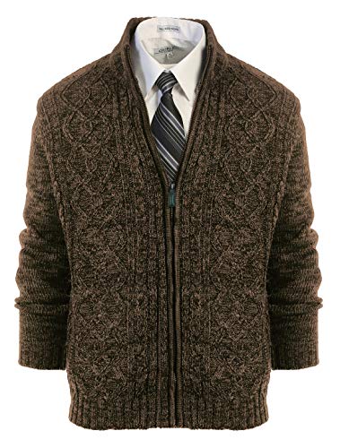 Gioberti Mens Heavy Weight Cardigan Twisted Knit Full-Zipper Sweater, Brown, Small