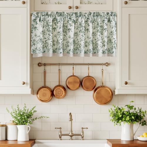 StangH Valance Curtains for Small Window,Flax Linen Floral Pattern Vintage