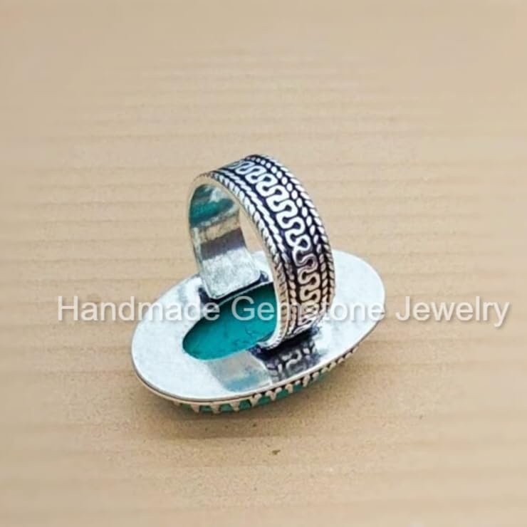 Exquisite 925 Sterling Silver Handmade Oval Turquoise Gemstone Statement Ring - The Turquoise Gift For Her