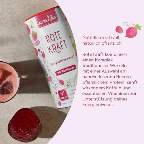 Rote Kraft 2.0 | Energy Elixier 600g | Stoffwechsel & Energie Red Smoothie Pulver | Wurzeln & Beeren: Maca, Kurkuma, Guarana, Rote Beete, Yerba Mate, Acai, Goji Beeren | Vegan Drink Mix | Alpha foods