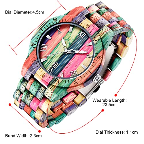 Dentily Women Watches Handmade Colorful Bamboo Wood Analog Quartz Wooden Watch for Women