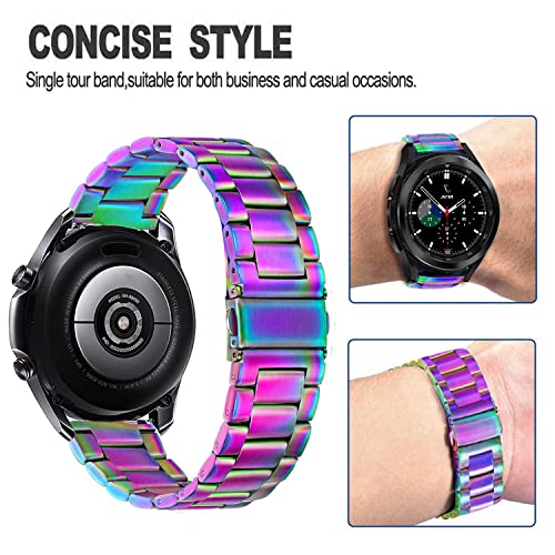 DEALELE Bands Compatible with Samsung Galaxy Watch 6/6 Classic / 5/5 Pro / 4/4 Classic / 3 41mm / Galaxy Watch 42mm, 20mm Stainless Steel Metal Replacement Strap for Women Men (Rainbow)