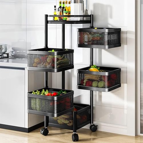 Carrito organizador de cocina rodante con cestas de alambre, estante de almacenamiento giratorio para frutas y verduras, carrito utilitario que ahorra espacio para un fácil acceso