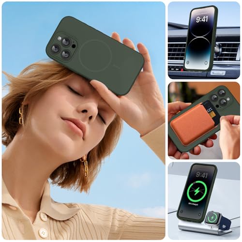 Image of Miracase Magnetic for iPhone 14 Pro Max Case, [Soft Anti-Scratch Microfiber Lining], Compatible with MagSafe, Silicone Shockproof Protection Phone Case for iPhone 14 Pro Max,Dark Green