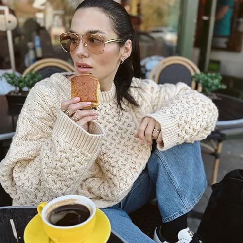 YDAOWKN Retro Gold Aviator Sunglasses for Women Men, Metal Oversized 70s Aviators Sun Glasses2