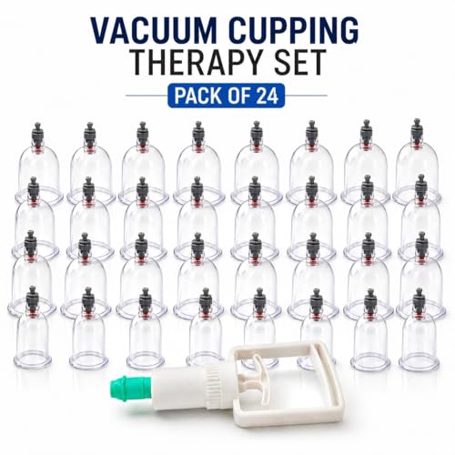 Image of Vacuum Cupping Therapy Set 24 Pcs - DVESH Cupping Kit for Pain Relief, Muscle Recovery, Body Massage & Blood Circulation - Portable Manual Therapy Cups with Magnetic Heads, Transparent Design