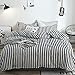 KAREVER Black White Striped Duvet Cover Set Queen Cotton Bedding Vertical Ticking Stripes Pattern Printed 3 Pieces Comforter Cover Set