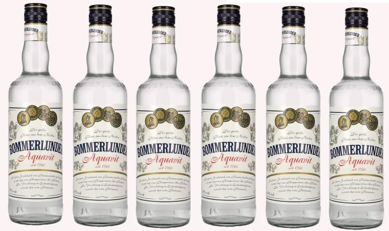 6 Flaschen Bommerlunder Aquavit a 0,7l 38% Vol. a 700ml + Space Keks a 45g