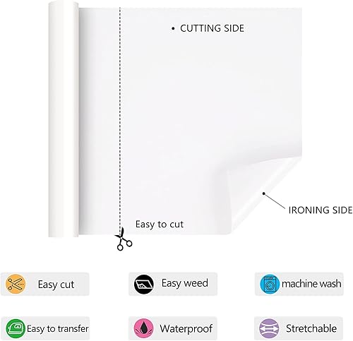 Miniatura 8 de Vinilo HTV para planchar de 12 pulgadas por 12 pies, rollo de vinilo HTV de transferencia de calor para rollos de vinilo HTV para todas las máquinas