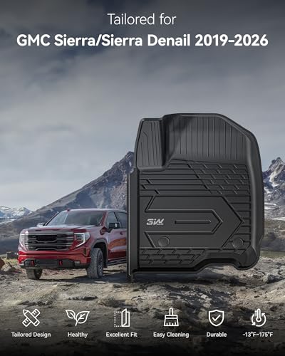 Image of 3W Floor Mats Fit for 2019-2026 Chevy Silverado /GMC Sierra Denali 1500 | 2020-2026 GMC Sierra 2500 /3500 HD Crew Cab, TPE All-Weather Floor Liner, Fit for 2nd Row with Factory Carpeted Storage