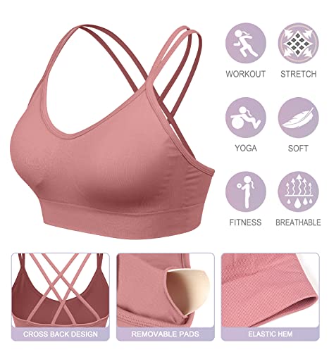 Image of VEQKING Strappy Cross Back Women Sports Bras with Removable Cups