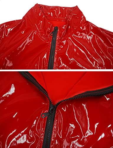 Image of AIEOE Men's Leather Metallic Shirts Shiny Slim Fit Stretch Top Wetlook Club Party Undershirts