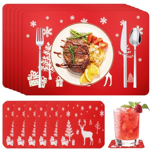 Vlecexs Tischset Weihnachten, Platzsets Weihnachts, 6 Platz-Matten und...