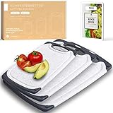 Exitoso Schneidebrett 3er Set mit Saftrille - Schneidebrett spülmaschinenfest und rutschfest - Marmoroptik weiß Schneidebrett Kunststoff BPA frei - Schneidebrett Kunststoff groß Schneidebrett Set