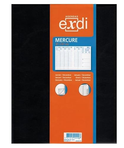 Exdi - 303001Q - Agenda Semainier Mercure ML - Janvier 2026 à Décembre 2026 - Couverture Noir - Dimension 21 x 27 cm