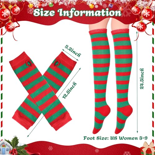 Image of Geyoga Arm Warmers Leg Warmers Striped Thigh High Socks Fingerless Gloves Stockings Christmas Halloween