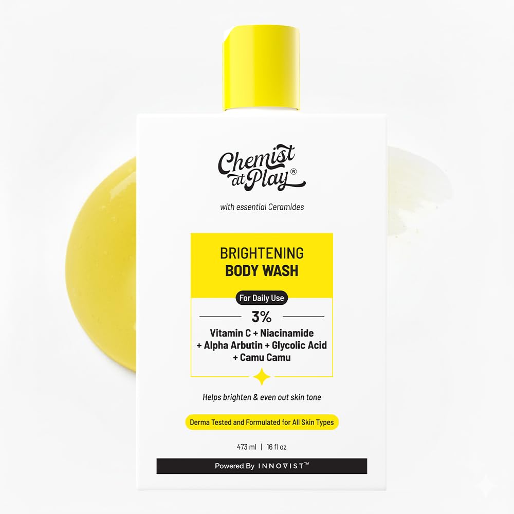 Brightening Body Wash | Glowing Skin Vitamin C Bodywash | Helps to Reduce Fades Dark Spots, Tan & Evens out Skin Tone | Alpha Arbutin | 30X Vitamin C with Camu Camu | For Women & Men | 473ml