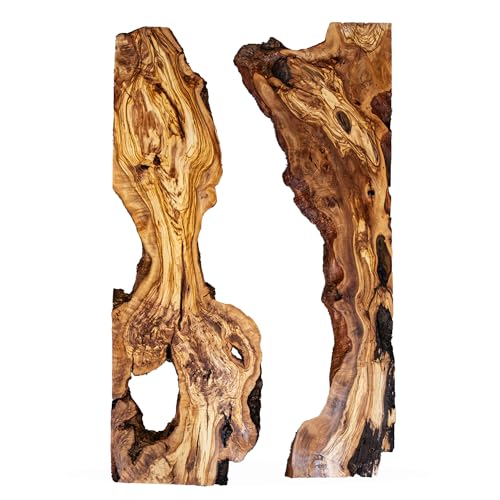 Turkish Olive Wood Live Edge Slab Set (2 Pieces) for Epoxy Resin Tables Kiln Dried Sanded Resin Ready (12 in (30 cm))
