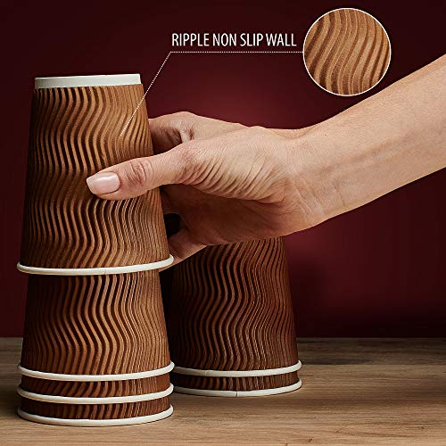 Insulated Disposable Coffee Cups 12 oz, 100 Packs - Paper Cups for Hot Beverage Drinks To Go Tea Coffee Home Office Car Coffee Shop Party (Brown) - Thumbnail 2