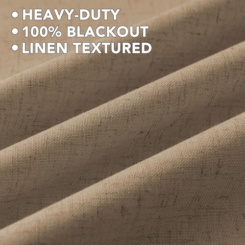Image of H.VERSAILTEX Linen Curtains 100% Blackout Curtains for Bedroom 120 inch Long Full Light Blocking Nature Linen Blended Window Curtains for Living Room Nickel Grommet (2 Panels, Heathered Macchiato)