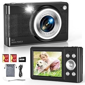 Upgrade Digital Camera, 56MP FHD 1080P Camera for Kids with 16x Zoom Anti Shake, Kid Camera with 32GB TF Card, Two Batteries, Lanyard, Compact Small Camera for Kids Boys Girls